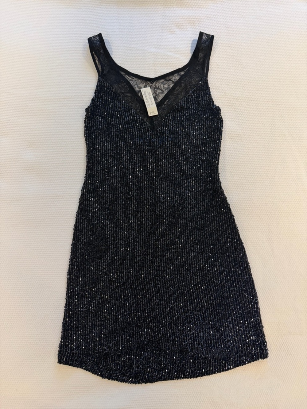 NWT All Saints Black Beaded Lace-Trimmed Cocktail Dress